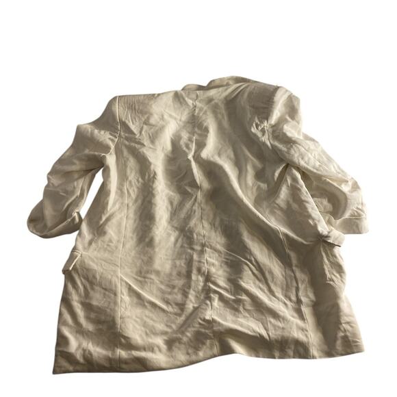 Minimalist Cream Linen Blend Open Front Blazer Zara Basic L - Picture 7 of 7